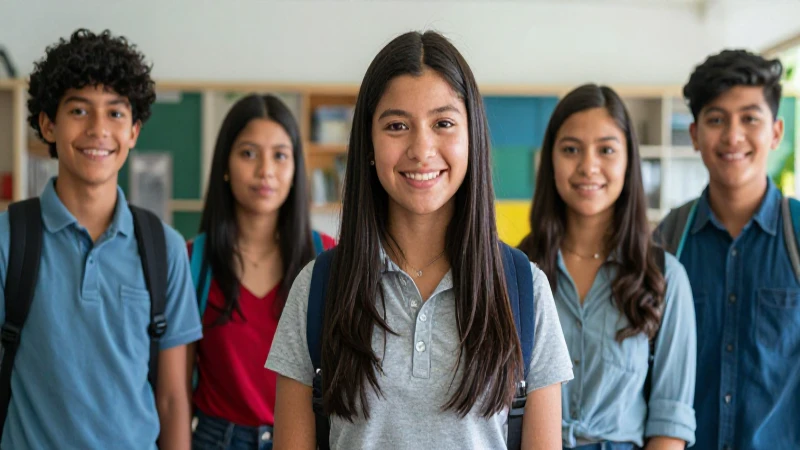 Joven mexicano sonriendo en un entorno escolar moderno