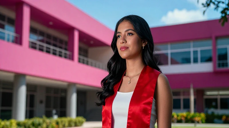 Joven mexicano graduado en campus moderno