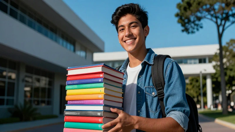 Joven mexicano sonríe en campus universitario