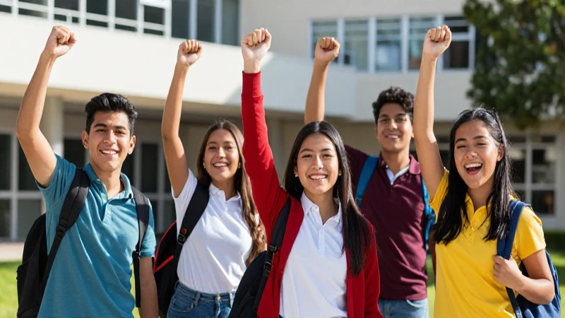 Estudiantes mexicanos celebrando éxito académico