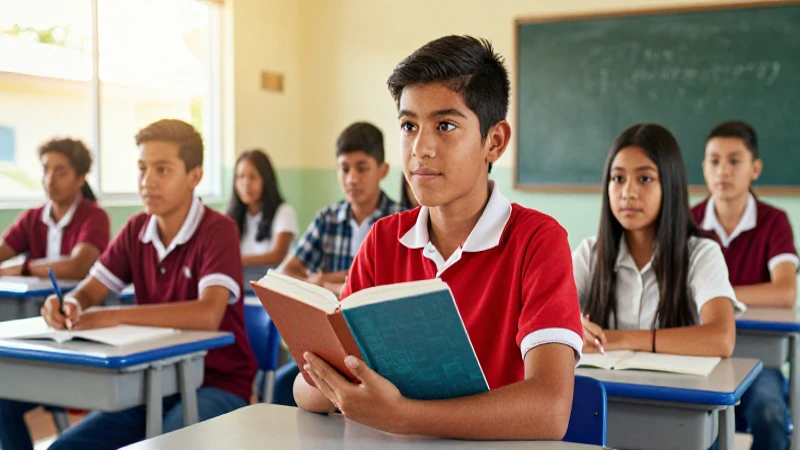 Estudiantes mexicanos en aula moderna con luz dorada