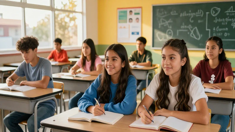 Estudiante mexicano en aula con luz dorada