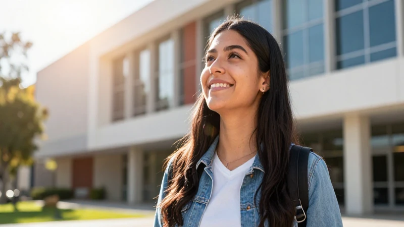 Estudiante mexicano sonriente en campus vibrante