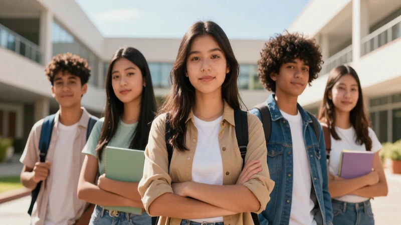 Estudiante mexicano orgulloso en campus moderno