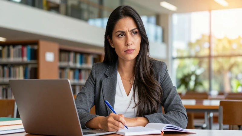 Estudiante mexicana determinada en la biblioteca