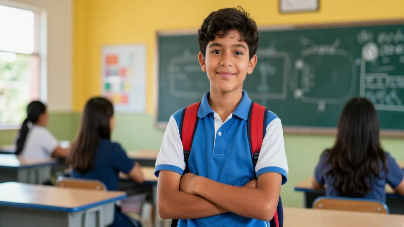 Estudiante mexicano exitoso en aula moderna y vibrante
