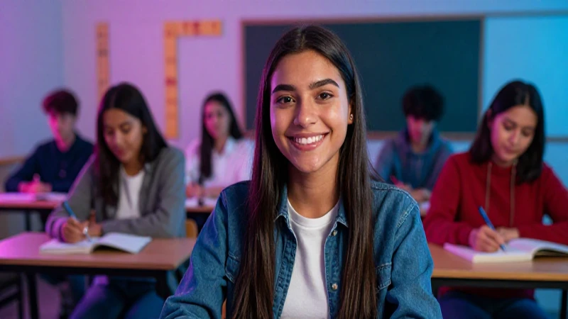 Joven mexicano sonríe en aula de éxito