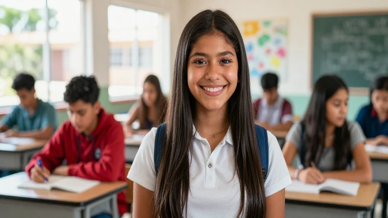 Estudiante mexicano sonriente en campus moderno