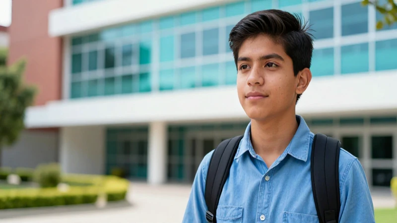 Estudiante mexicano exitoso en un campus moderno