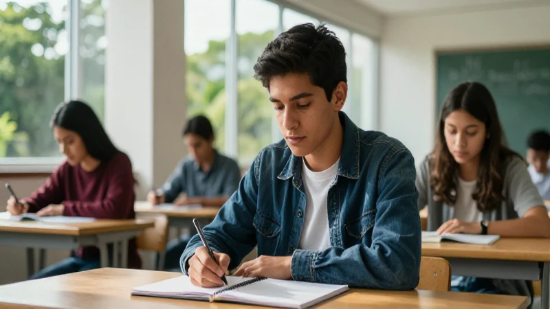 Estudiante mexicana en campus moderno y luminoso