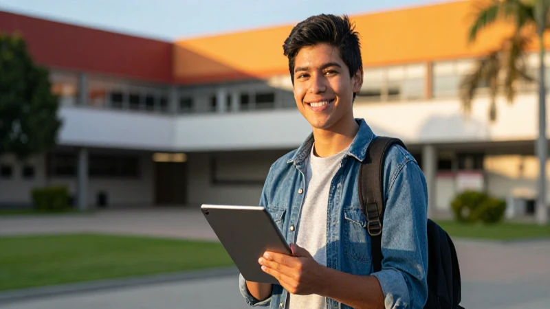 Estudiante mexicano con tablet en campus