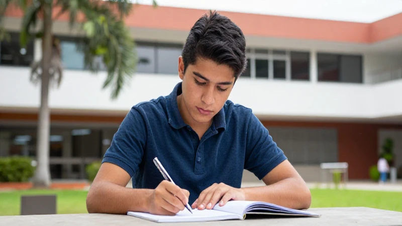 Estudiante mexicano enfocado en campus moderno