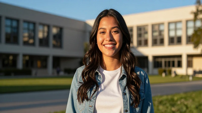 Estudiante mexicano exitoso en un campus moderno