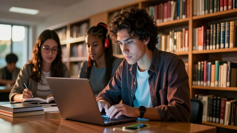 Estudiante mexicano vibrante en biblioteca cinematográfica