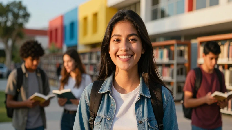 Estudiante mexicano feliz en campus vibrante