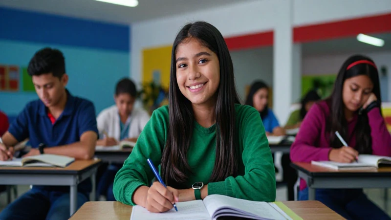 Estudiante mexicano sonriente en campus moderno y vibrante