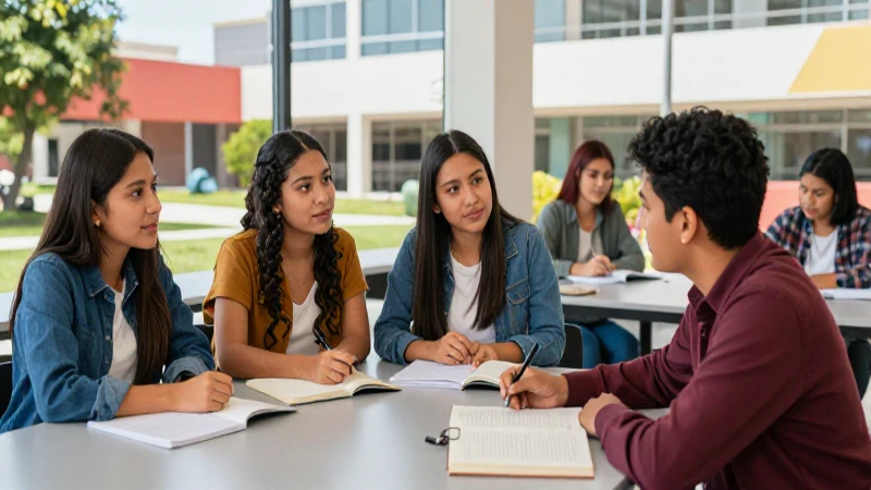 Estudiantes mexicanos estudiando en aula moderna