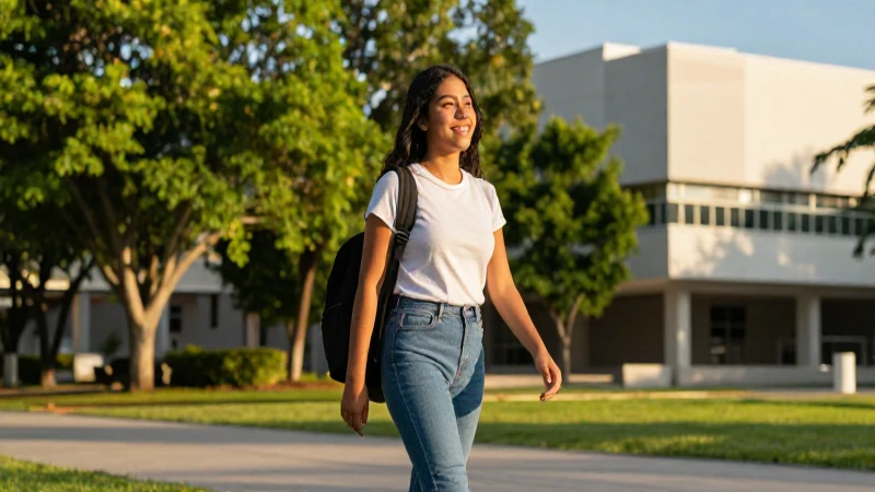Joven mexicano sonríe en campus soleado