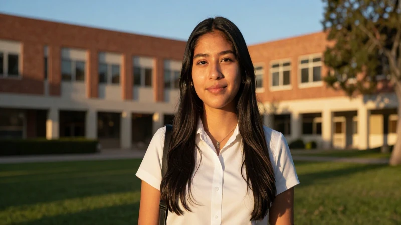 Estudiante exitoso en campus vibrante al atardecer