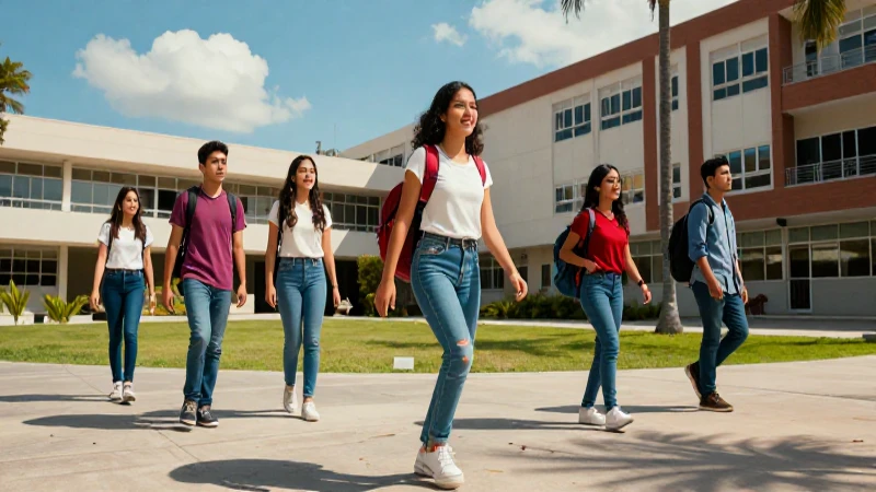 Estudiantes mexicanos en campus universitario moderno