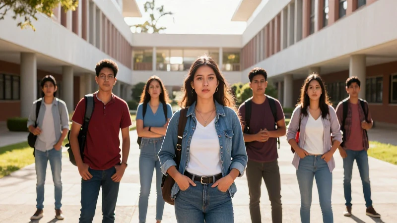 Estudiantes mexicanos decididos en un campus vibrante
