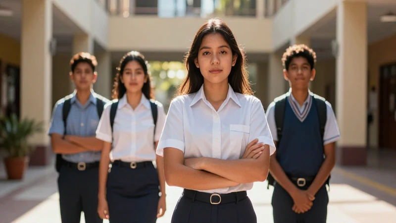 Estudiante mexicano en atrio universitario soleado