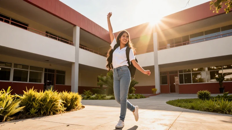 Estudiante mexicano exitoso en un campus moderno