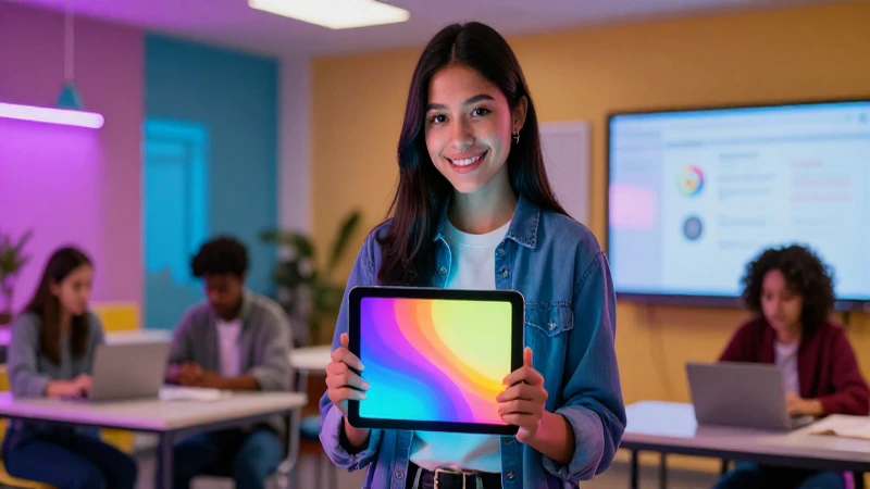 Estudiante universitario mexicano con una tablet brillante
