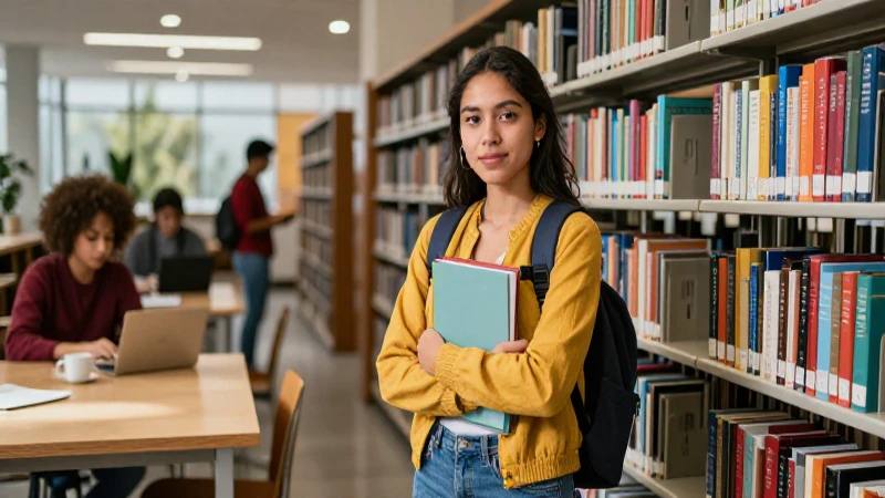 Joven mexicano brillante en la biblioteca