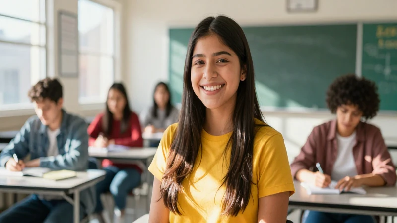 Estudiante mexicano exitoso en clase iluminada