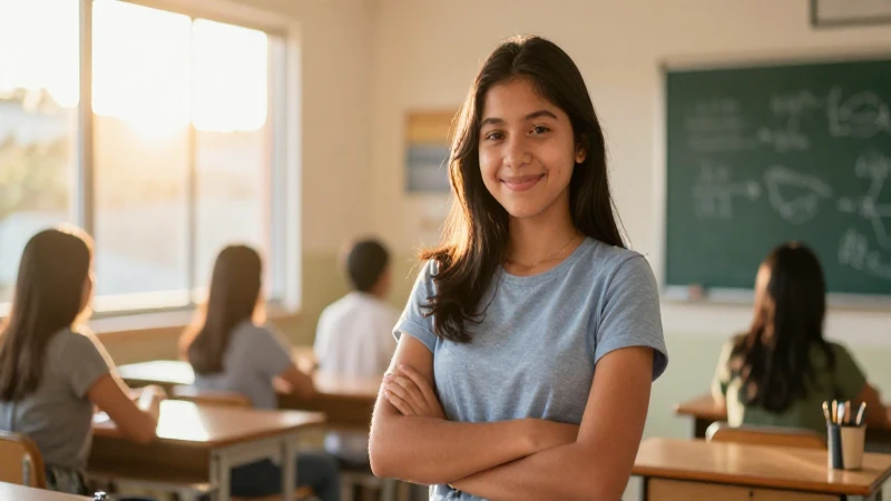 Estudiante mexicano exitoso en aula moderna