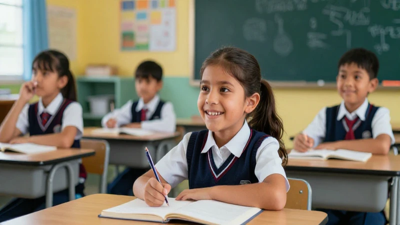 Niño mexicano sonriendo en clase vibrante