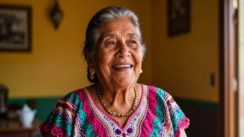 Mujer mexicana alegre en fotografía vibrante