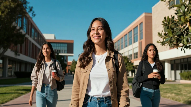 Estudiante mexicano aspiracional en campus moderno y soleado