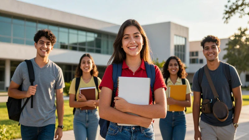 Estudiante mexicano sonriendo en campus moderno