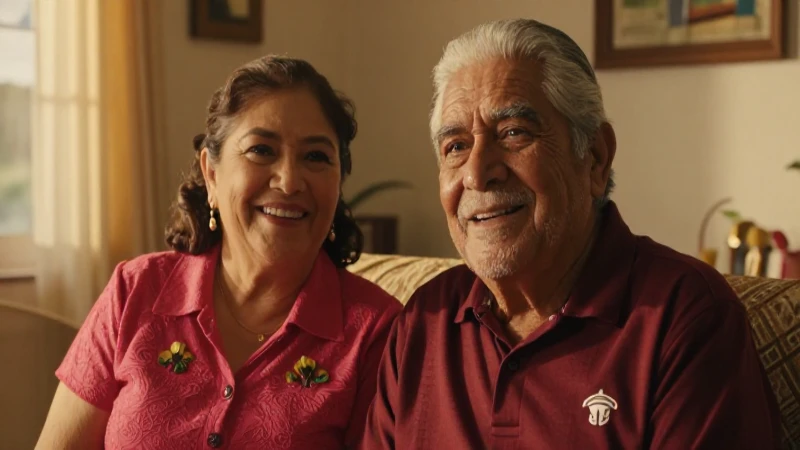 Pareja mexicana anciana sonríendo en luz cálida