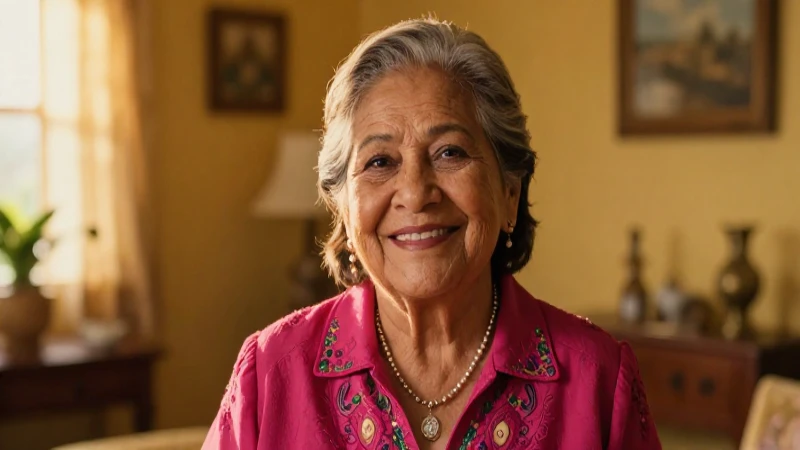 Mujer mexicana sonriente en casa con luz dorada