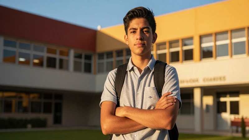 Joven mexicana ambiciosa en un campus vibrante