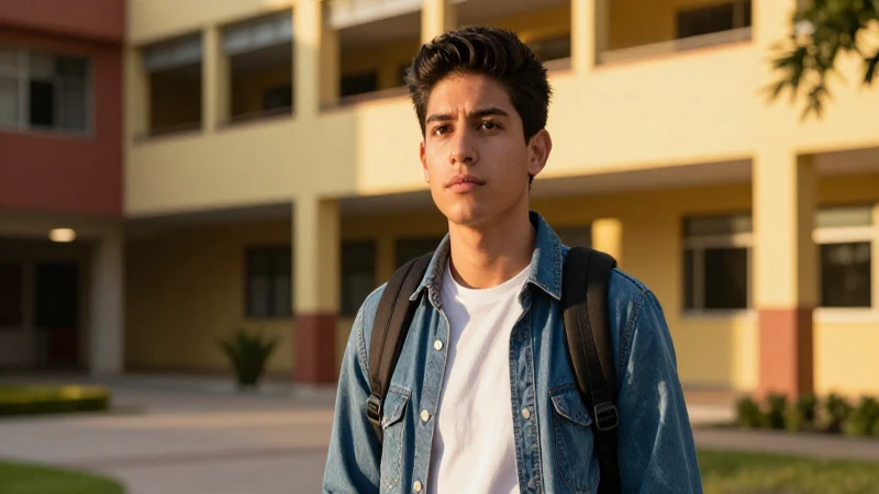 Joven mexicano en campus con luz dorada