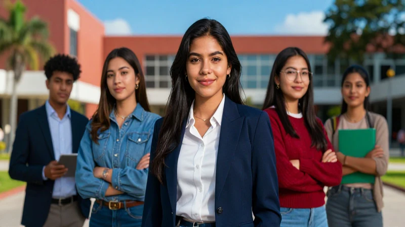Estudiante mexicano vibrante en campus moderno