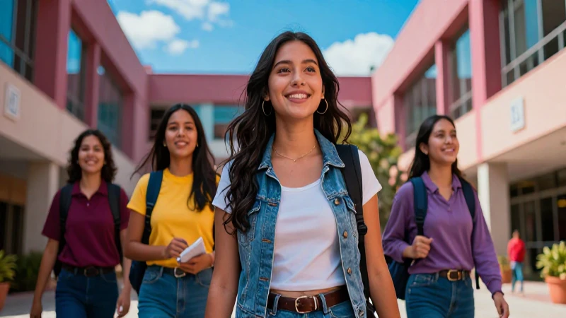 Estudiante mexicana exitosa en campus vibrante