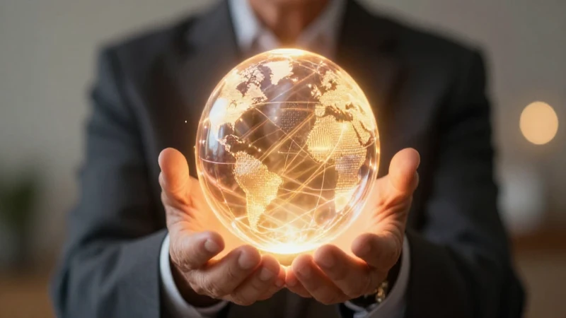 Pensionado digno sostiene orbe digital luminoso