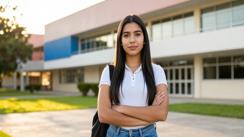Estudiante mexicana brillante en campus universitario