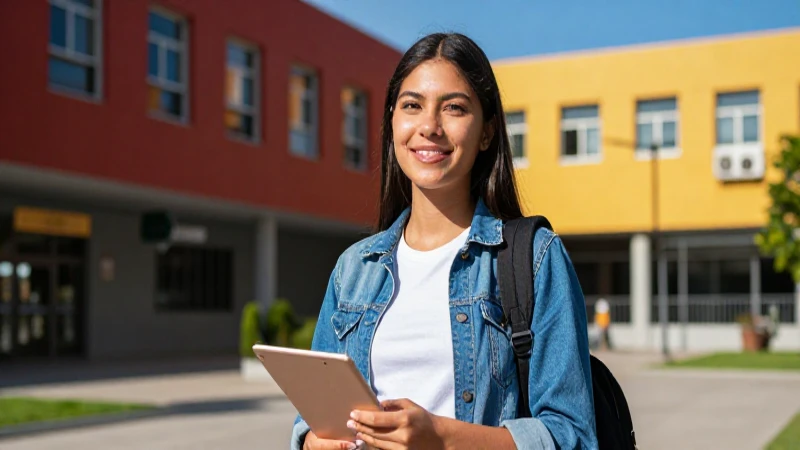 Joven mexicano optimista en campus universitario