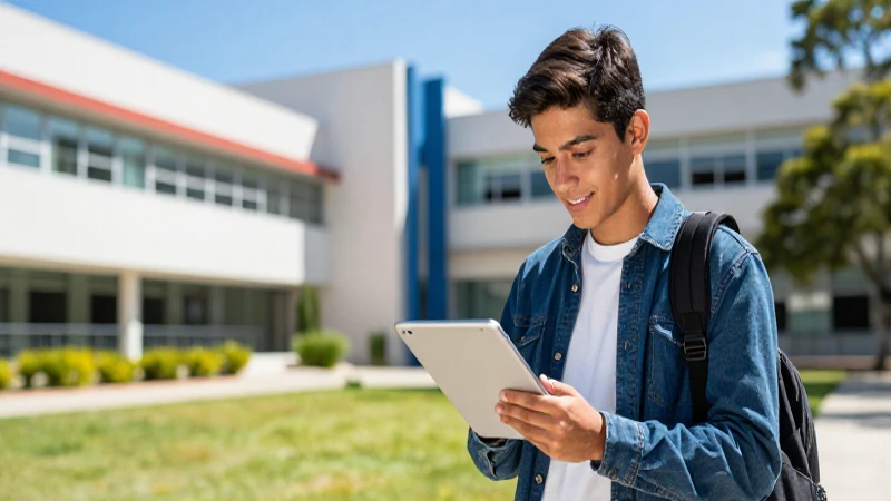Estudiante mexicano digital en campus moderno