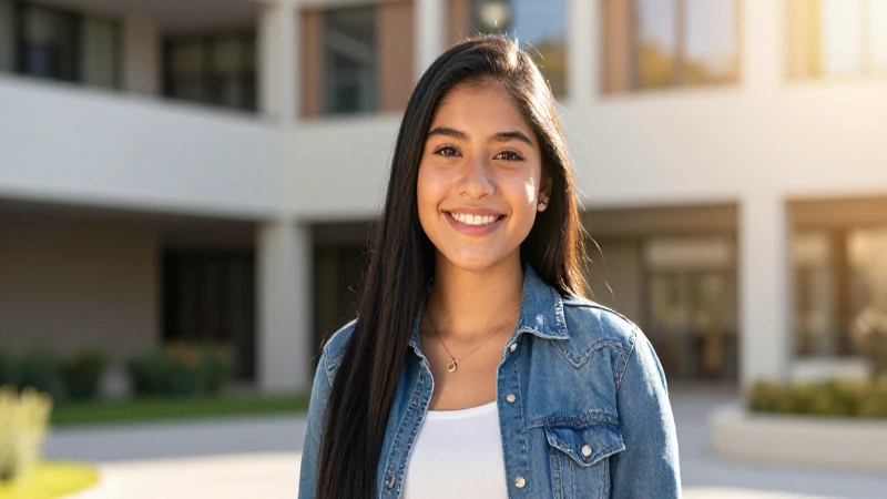 Estudiante mexicano sonriente en campus moderno