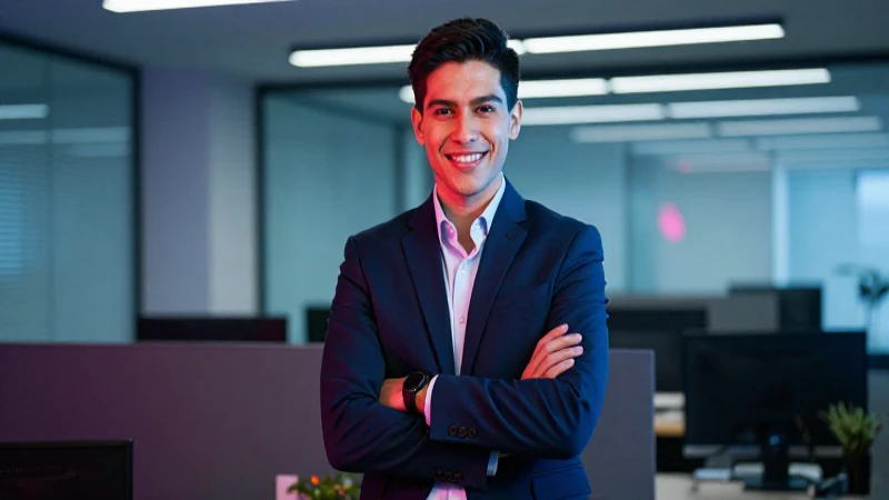 Ejecutiva mexicana joven triunfa en oficina moderna