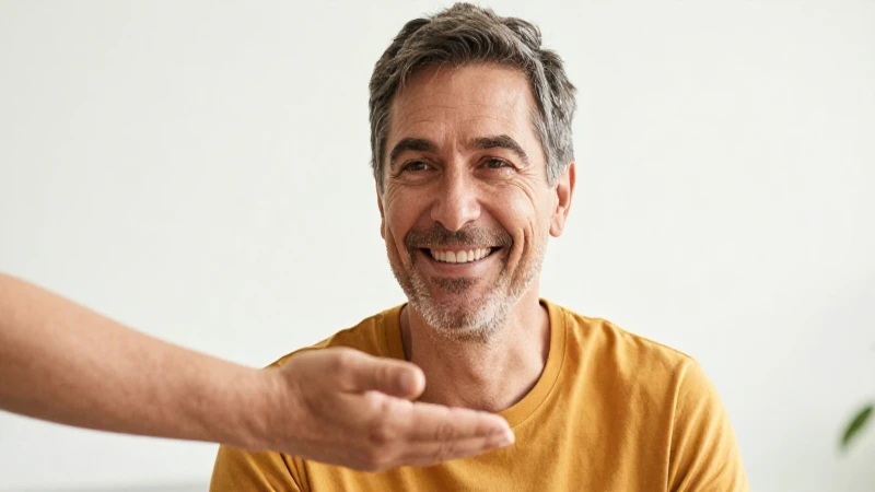 Hombre feliz recibe mano tierna con luz cálida