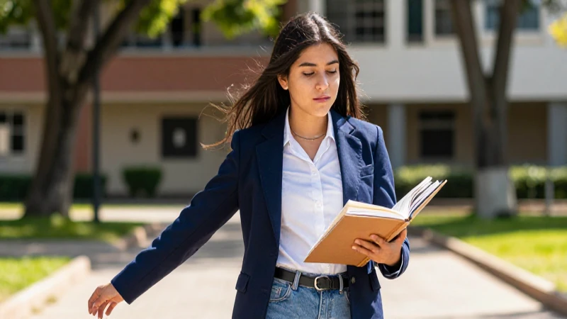 Estudiante mexicano vibrante en campus universitario soleado