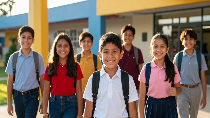 Niños mexicanos felices en una escuela moderna
